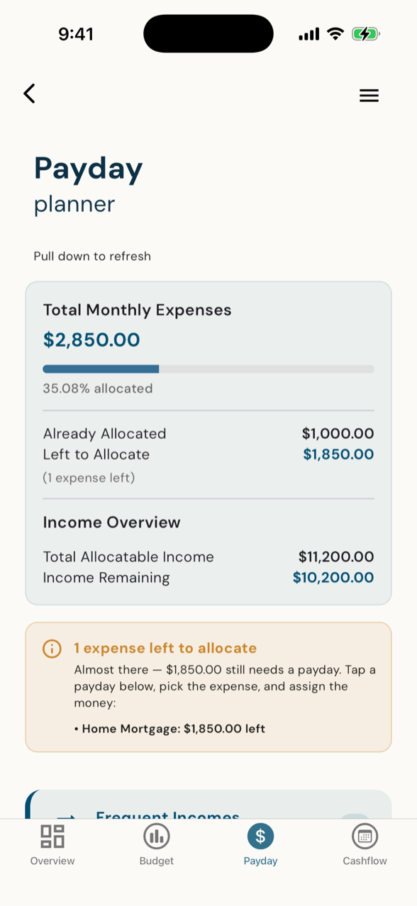 Payday Planner - allocate each paycheque